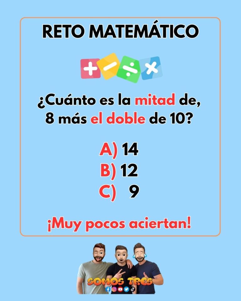 ¿Cuánto es la mitad de, 8 más el doble de 10?