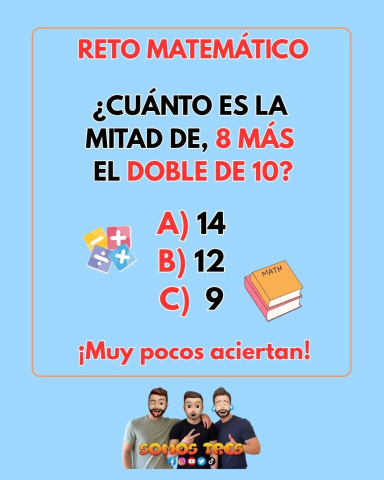 ¿Cuánto es la mitad de, 8 más el doble de 10?